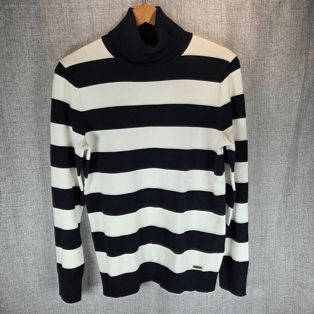 Tommy Hilfiger Women's Blue White Striped Casual Sweater Small Turtleneck NEW